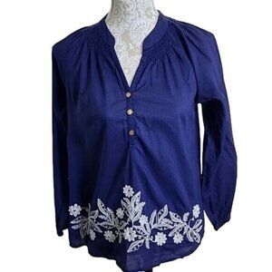 Lilly Pulitzer Top Tunic Cotton Navy Embroidered Long Sleeve "Elsa" Women's XS